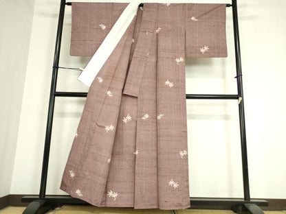 平和屋着物▽上質な紬 単衣 楓文 正絹 逸品 DAAT9905az