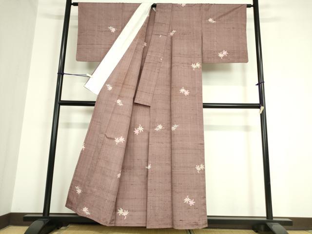 平和屋着物▽上質な紬 単衣 楓文 正絹 逸品 DAAT9905az