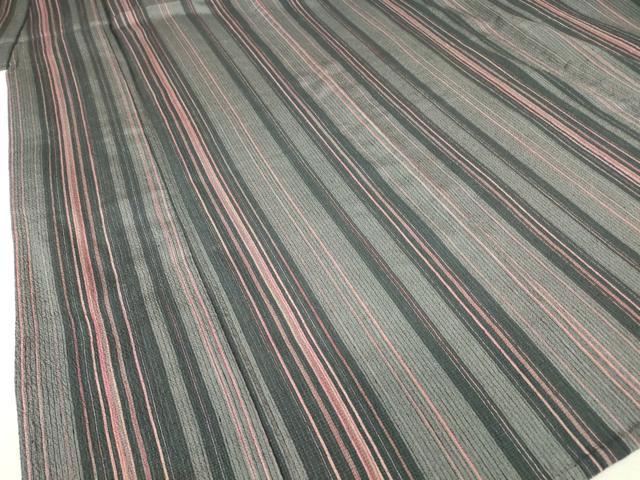 平和屋着物▽本塩沢 単衣 縞 正絹 逸品 DAAT9907az