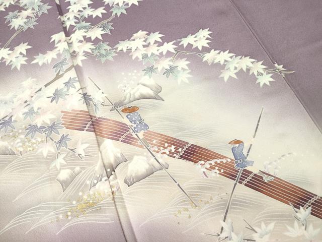 平和屋着物▽訪問着 単衣 水辺風景人物文 暈し染め 金彩 正絹 逸品 DAAT9908az