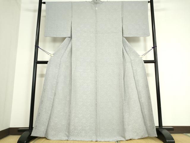 平和屋着物▽上質な色無地　単衣　流水地紋　灰青色　さが美扱い　正絹　逸品　DAAT9909az