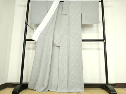 平和屋着物▽上質な色無地　単衣　流水地紋　灰青色　さが美扱い　正絹　逸品　DAAT9909az