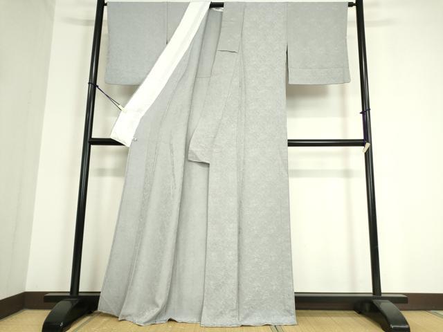 平和屋着物▽上質な色無地　単衣　流水地紋　灰青色　さが美扱い　正絹　逸品　DAAT9909az