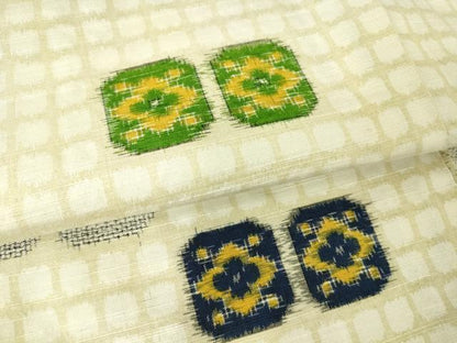 平和屋着物▽上質な紬　単衣　色紙花文　反端付き　正絹　逸品　DAAT9913az