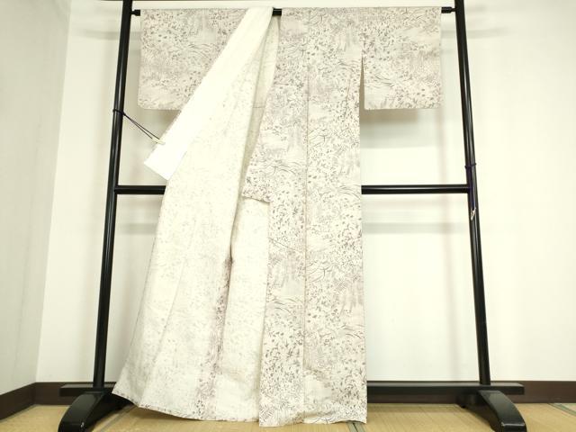 平和屋着物▽上質な小紋 単衣 紬地 草花文 正絹 逸品 DAAT9914az