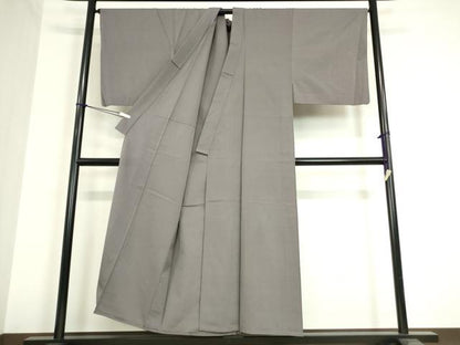 平和屋着物▽男性　お召　単衣　源氏鼠色　正絹　逸品　DAAT9916az