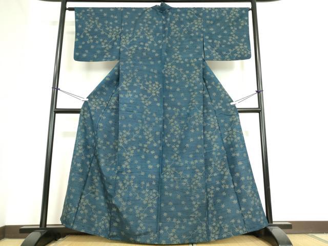平和屋着物▽上質な紬 単衣 枝葉文 正絹 逸品 DAAT9917az