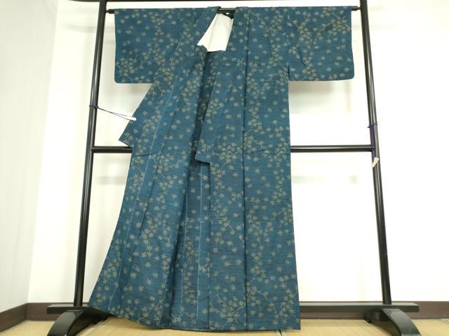 平和屋着物▽上質な紬 単衣 枝葉文 正絹 逸品 DAAT9917az