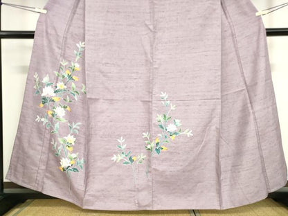 平和屋着物▽訪問着 単衣 紬地 友禅 草花文 正絹 逸品 DAAT9918az