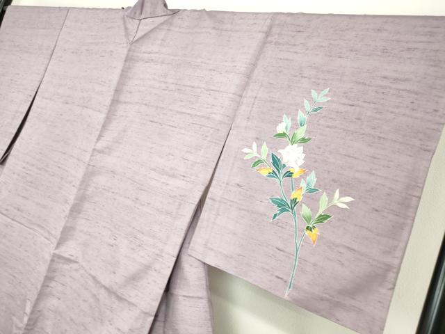 平和屋着物▽訪問着 単衣 紬地 友禅 草花文 正絹 逸品 DAAT9918az