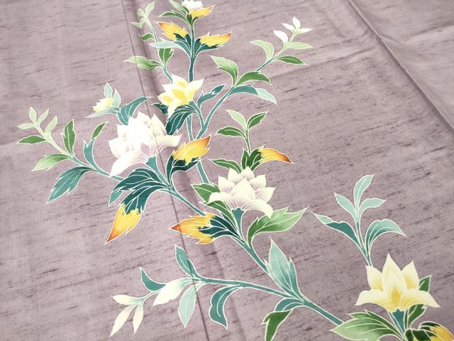 平和屋着物▽訪問着 単衣 紬地 友禅 草花文 正絹 逸品 DAAT9918az