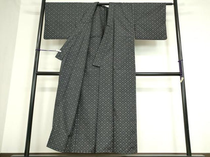 平和屋着物▽上質な紬　単衣　格子花文　正絹　逸品　DAAT9921az