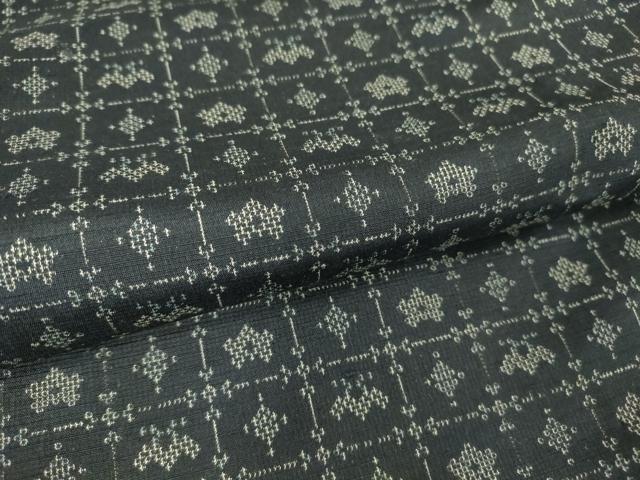 平和屋着物▽上質な紬　単衣　格子花文　正絹　逸品　DAAT9921az