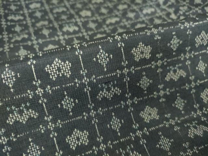 平和屋着物▽上質な紬　単衣　格子花文　正絹　逸品　DAAT9921az
