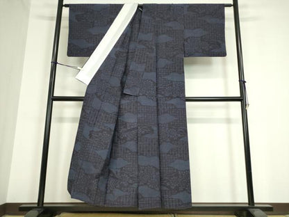 平和屋着物▽結城紬 単衣 霞取り花文 証紙付き 正絹 逸品 DAAT9922az