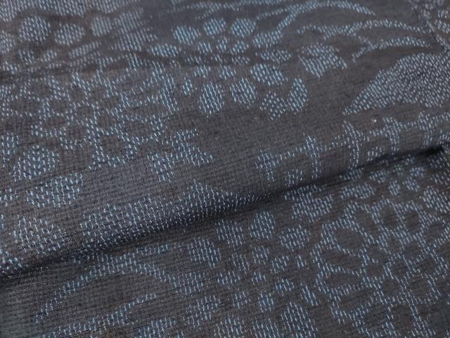 平和屋着物▽結城紬 単衣 霞取り花文 証紙付き 正絹 逸品 DAAT9922az