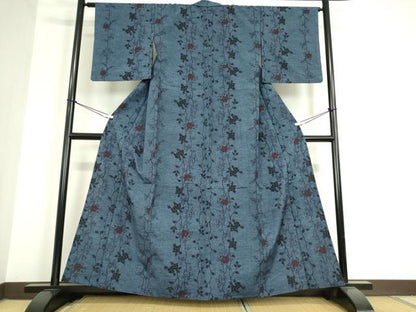 平和屋着物▽上質な紬 単衣 枝花文 正絹 逸品 DAAT9924az