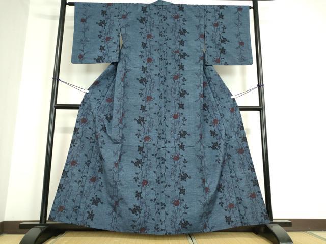 平和屋着物▽上質な紬 単衣 枝花文 正絹 逸品 DAAT9924az