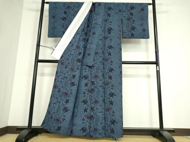平和屋着物▽上質な紬 単衣 枝花文 正絹 逸品 DAAT9924az