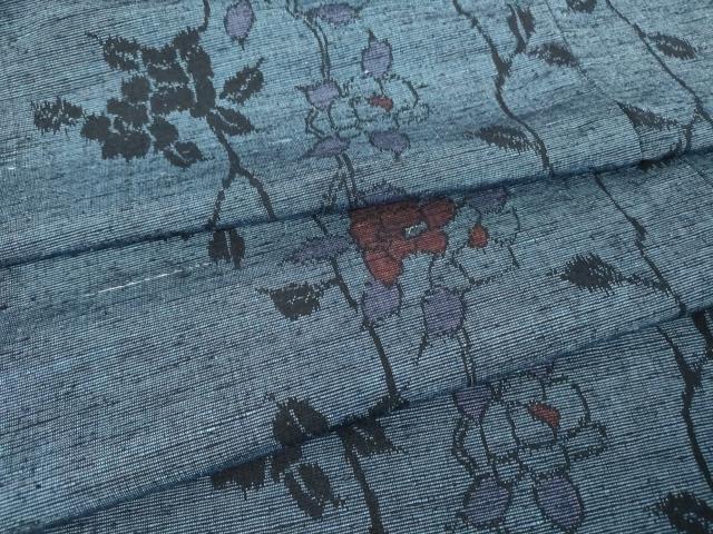 平和屋着物▽上質な紬 単衣 枝花文 正絹 逸品 DAAT9924az