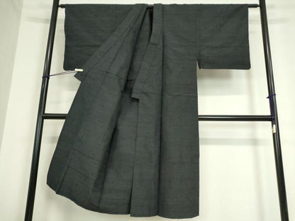 平和屋着物▽男性 紬 単衣 黒色 正絹 逸品 DAAT9929az