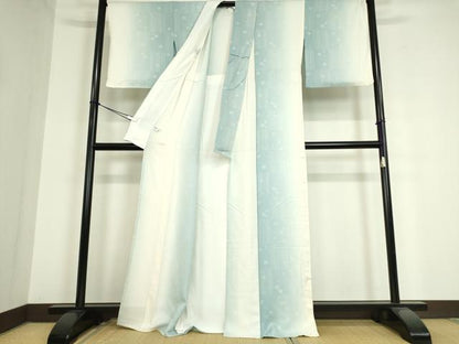 平和屋着物▽上質な小紋 単衣 市松舞桜文 正絹 逸品 DAAT9932az