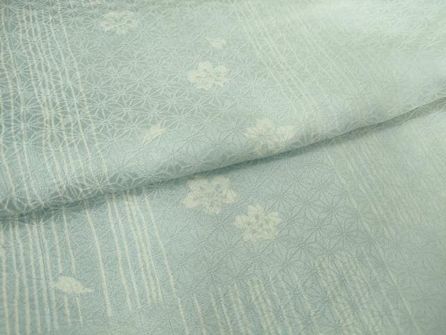 平和屋着物▽上質な小紋 単衣 市松舞桜文 正絹 逸品 DAAT9932az