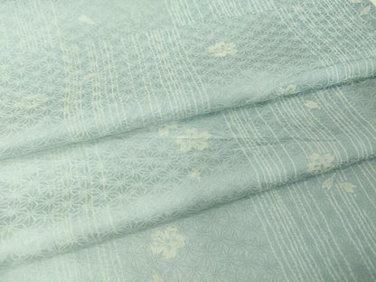 平和屋着物▽上質な小紋 単衣 市松舞桜文 正絹 逸品 DAAT9932az