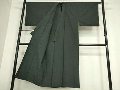 平和屋着物▽男性　紬　単衣　黒色　正絹　逸品　DAAT9934az