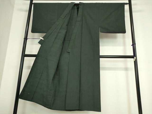 平和屋着物▽男性　紬　単衣　黒色　正絹　逸品　DAAT9934az