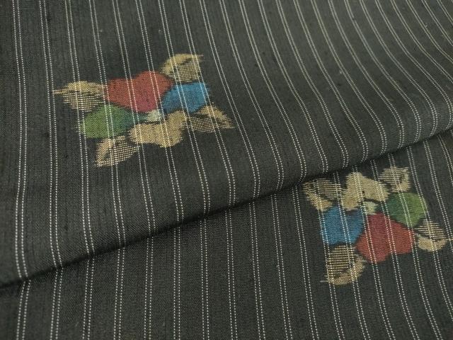 平和屋着物▽上質な紬 単衣 舞花文 黒地 正絹 逸品 DAAT9936az