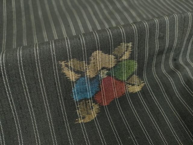 平和屋着物▽上質な紬 単衣 舞花文 黒地 正絹 逸品 DAAT9936az