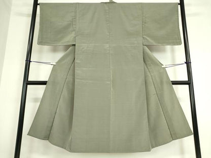 平和屋着物▽男性 お召 単衣 縞 深川鼠色 正絹 逸品 DAAT9941az