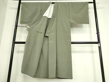 平和屋着物▽男性 お召 単衣 縞 深川鼠色 正絹 逸品 DAAT9941az