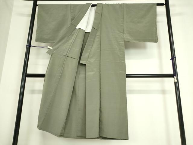 平和屋着物▽男性 お召 単衣 縞 深川鼠色 正絹 逸品 DAAT9941az