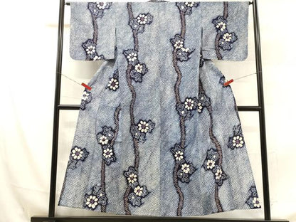 平和屋着物∴夏物　浴衣　有松鳴海絞り　草花文　綿　逸品　DAAU0461cd