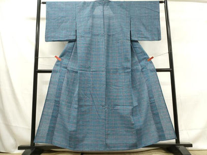 平和屋着物∴夏物　阿波しじら織　浴衣　格子　綿　逸品　DAAU0486cd