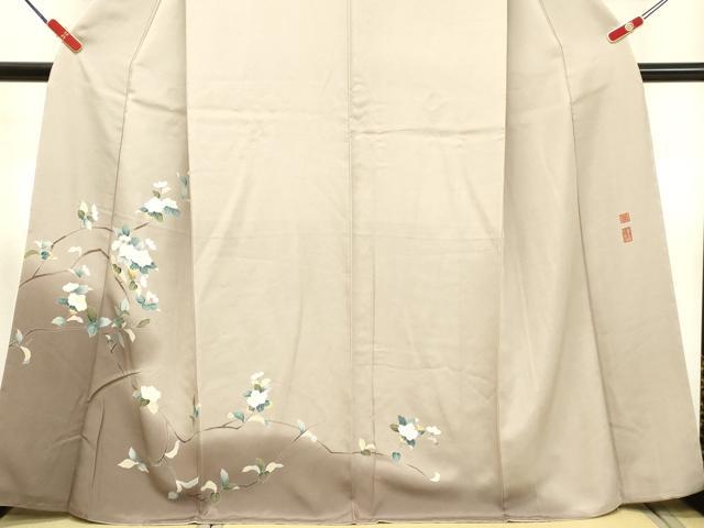平和屋着物●京加賀友禅 百貫達雄 訪問着 枝花文 暈し染め 銀座おゝぎ屋扱い 正絹 逸品 DAAU0525tw