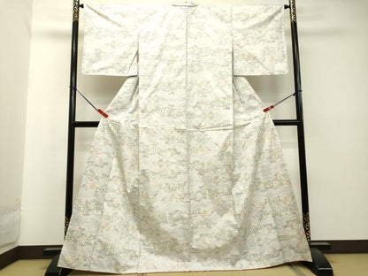 平和屋着物●本場大島紬　白大島　7マルキ　草花文　正絹　逸品　DAAU0533tw