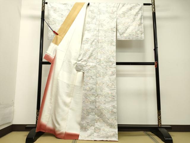 平和屋着物●本場大島紬　白大島　7マルキ　草花文　正絹　逸品　DAAU0533tw