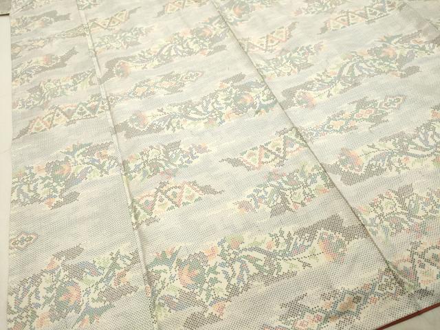 平和屋着物●本場大島紬　白大島　7マルキ　草花文　正絹　逸品　DAAU0533tw