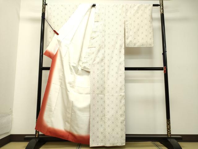 平和屋着物●上質な紬 麻の葉文様 正絹 逸品 DAAU0534tw