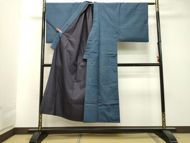平和屋着物●男性 紬 アンサンブル 青藍色 正絹 逸品 DAAU0543tw