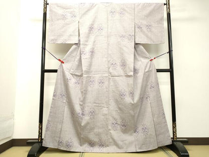 平和屋着物●結城紬　80亀甲　洋花文　正絹　逸品　未使用　DAAU0567tw