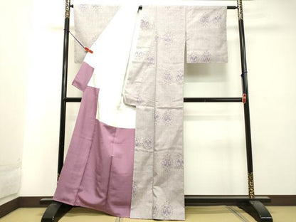 平和屋着物●結城紬　80亀甲　洋花文　正絹　逸品　未使用　DAAU0567tw