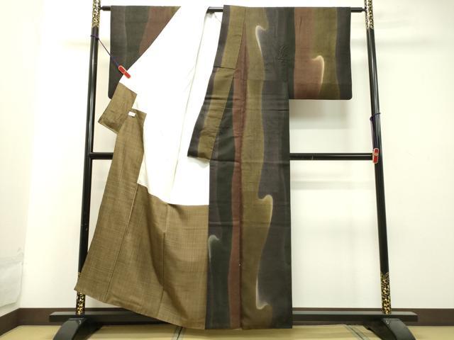平和屋着物●結城紬 奥順 はたおり娘 訪問着 変わり間道 証紙付き 正絹 逸品 DAAU0570tw