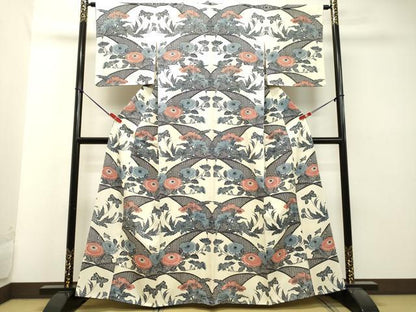 平和屋着物●上質な小紋 型染め 草花文 正絹 逸品 DAAU0574tw
