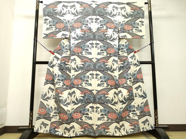 平和屋着物●上質な小紋 型染め 草花文 正絹 逸品 DAAU0574tw