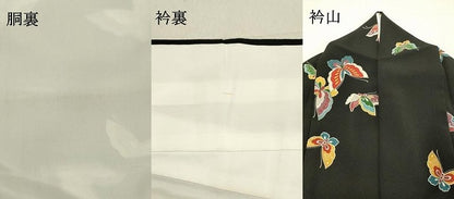 平和屋着物●洗える最高級着物　＜英＞はなぶさ謹製　小紋　舞蝶文　黒地　洗える着物　DAAU0582tw