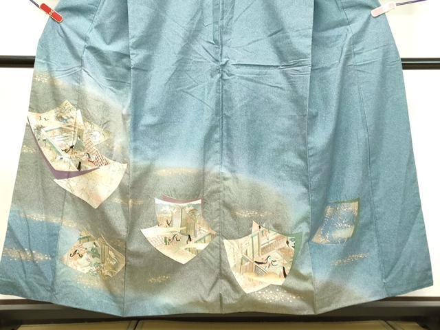 平和屋着物●本場染大島紬　訪問着　刺繍　色紙重ね人物風景文　金銀糸　正絹　逸品　DAAU0622tw